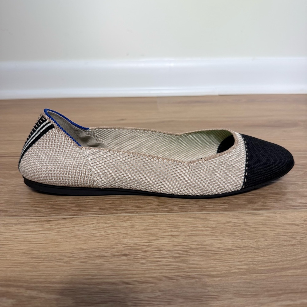 Rothy’s The Square Flats in a‎ Nude Beige and Black Tuxedo Womens size 10